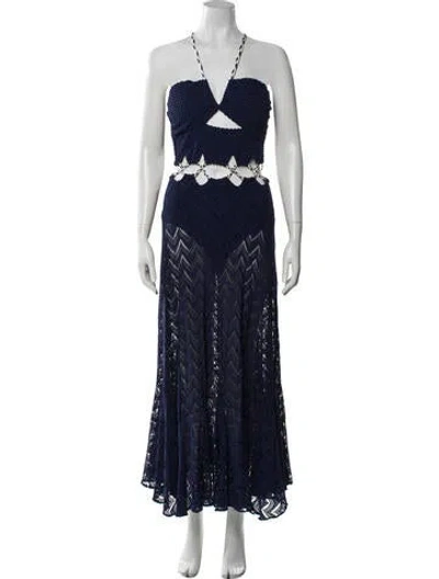 Pre-owned Patbo Lace Pattern Long Dress In Blue