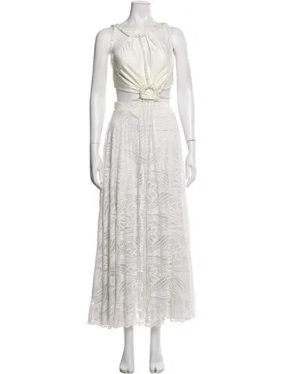 Pre-owned Patbo Lace Pattern Long Dress In Neutral