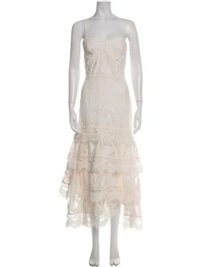 Pre-owned Patbo Lace Pattern Long Dress In Neutral