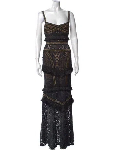 Pre-owned Patbo Lace Pattern Long Dress W/ Tags In Black