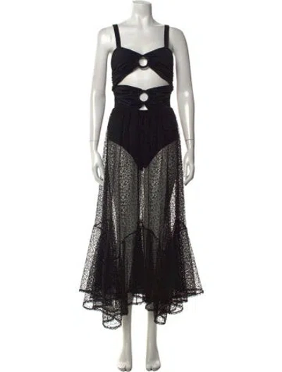 Pre-owned Patbo Lace Pattern Midi Length Dress In Black