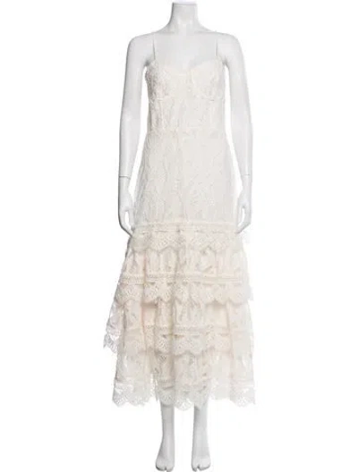 Pre-owned Patbo Lace Pattern Midi Length Dress In Neutrals