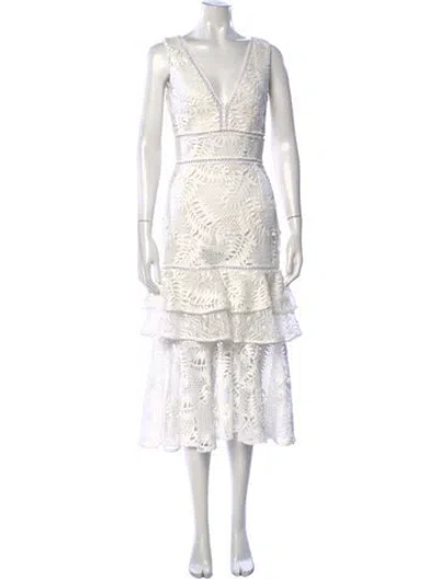 Pre-owned Patbo Lace Pattern Midi Length Dress In White