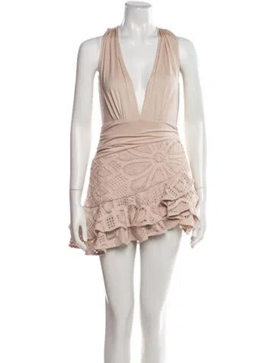 Pre-owned Patbo Lace Pattern Mini Dress In Neutrals