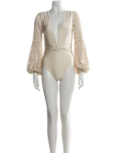 Pre-owned Patbo Lace Pattern One-piece W/ Tags In Neutral