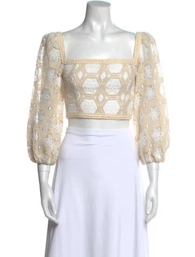 Pre-owned Patbo Lace Pattern Square Neckline Crop Top In Neutral