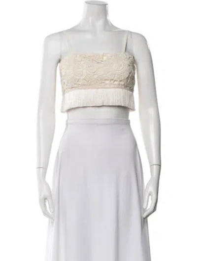 Pre-owned Patbo Lace Pattern Square Neckline Crop Top In Neutral
