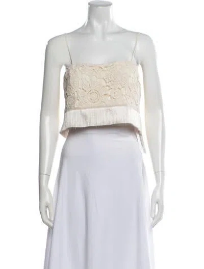 Pre-owned Patbo Lace Pattern Square Neckline Crop Top In White