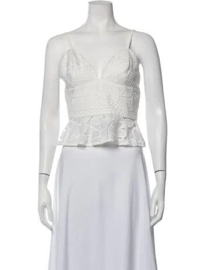 Pre-owned Patbo Lace Pattern V-neck Crop Top In Metallic/neutrals