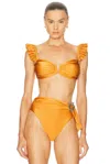 Patbo Lagoa Lycra Flutter Bikini Top In Gold