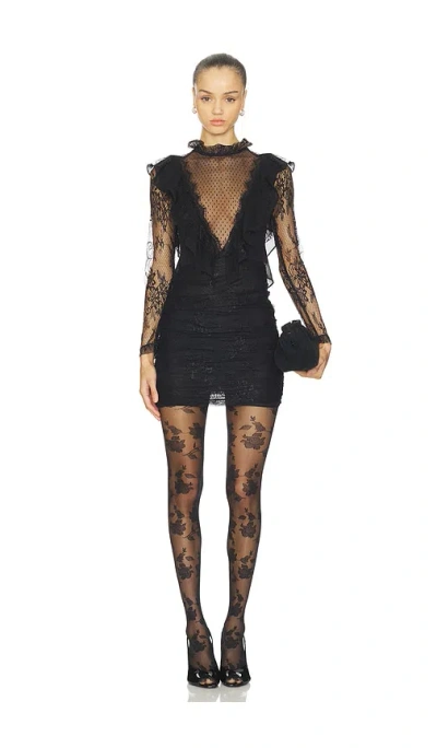Patbo Laila Lace Long Sleeve Short Dress In Black