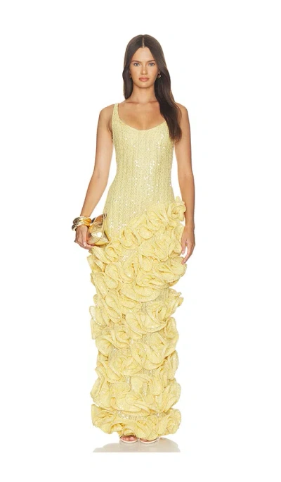 Patbo Lara Crochet Ruffle Midi Dress In Yellow