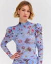 Patbo Lily Flower Mesh Top In Blue