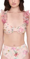 Patbo Lily Flower Flutter Sleeve Bikini Top Orange In Orange