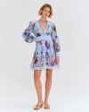Patbo Lily Flower Long Sleeved Plunge Mini Dress In Blue