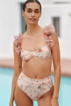 Patbo Lily Flower Flutter Sleeve Bikini Top In Orange
