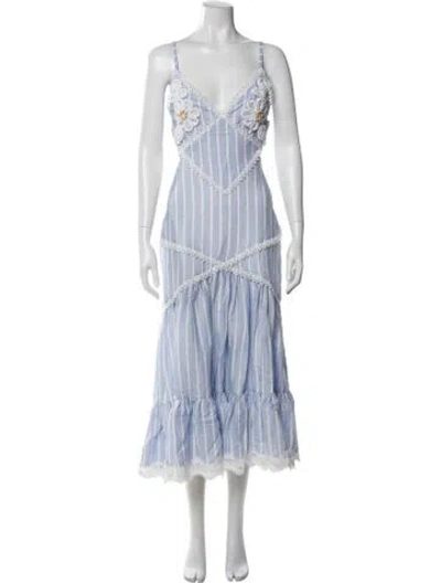 Pre-owned Patbo Linen Midi Length Dress In Blue