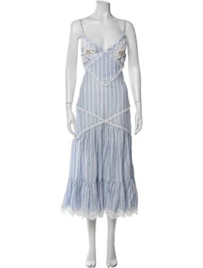Pre-owned Patbo Linen Midi Length Dress In Blue