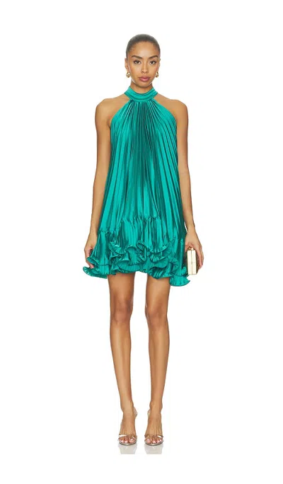 Patbo Liza Satin Pleated Short Dress In Green