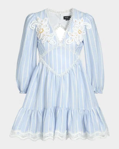 Patbo Marine Striped Lace-trimmed Mini Dress In Blue