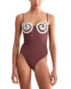 Patbo Merian Knit Embroidered One Piece Swimsuit In Brown