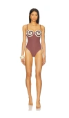 Patbo Merian Knit Embroidered One Piece Swimsuit In Brown