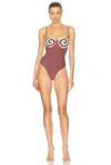 Patbo Merian Knit Embroidered One Piece Swimsuit In Brown