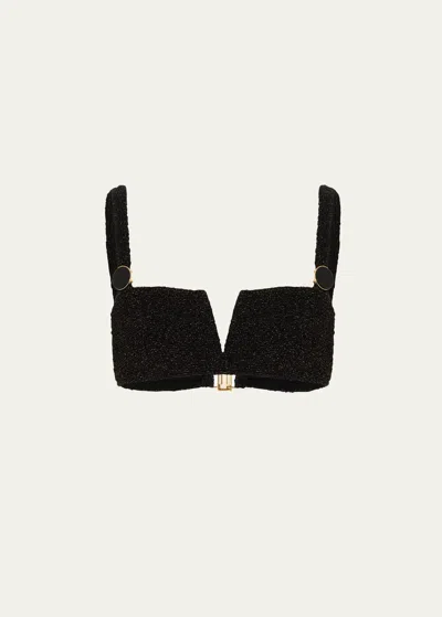 Patbo Metallic Jacquard Bikini Top In Black