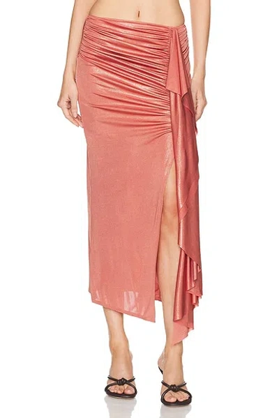 Patbo Metallic Jersey Midi Skirt In Terracotta