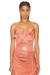 Patbo Metallic Jersey Orchid Bodysuit In Terracotta