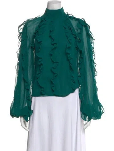 Pre-owned Patbo Mock Neck Long Sleeve Blouse In Green