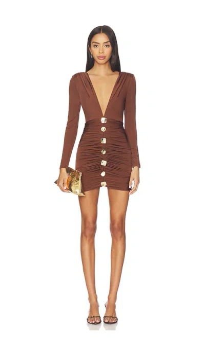 Patbo Moonlit Jersey Long Sleeve Mini Dress In Brown