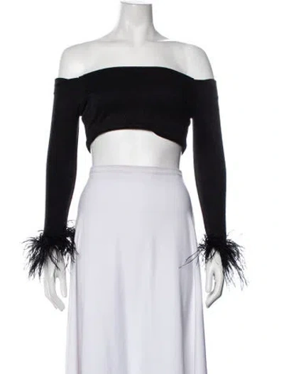 Pre-owned Patbo Off-the-shoulder Long Sleeve Crop Top In Black