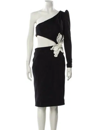 Pre-owned Patbo One-shoulder Knee-length Dress In Black