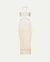 Patbo Open-knit Halter Beach Dress In Off White