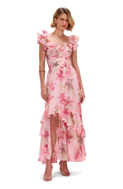 Patbo Orchid Bloom Chiffon Maxi Corset Dress In Pink