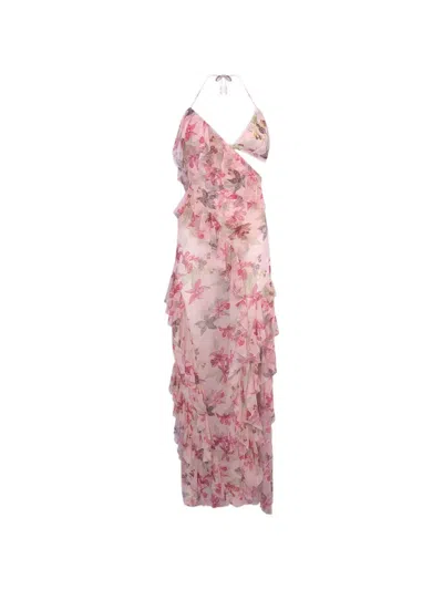 Patbo Orchid Bloom Floral-print Cut-out Ruffled Maxi Dress In Yellow