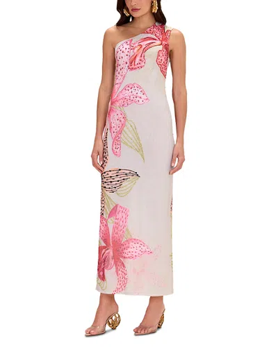 Patbo Orchid Bloom One Shoulder Gown In White