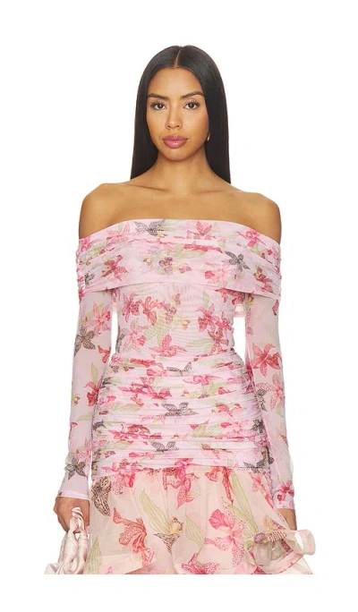 Patbo Orchid Bloom Tulle Bodysuit 바디수트 In Rose