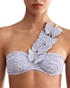 Patbo Papillon Jacquard One Shoulder Bikini Top In Blue