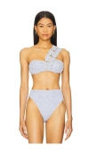 Patbo Papillon Jacquard One Shoulder Bikini Top In Blue