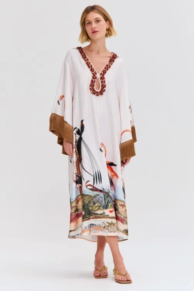 Patbo Paradise Land Maxi Caftan In White