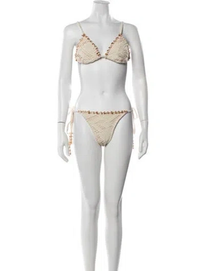 Pre-owned Patbo Patterned Bikini In White