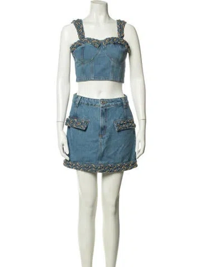 Pre-owned Patbo Patterned Chain-link Accents Skirt Set W/ Tags In Blue