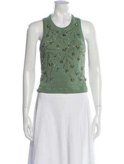 Pre-owned Patbo Patterned Crew Neck Top In Green