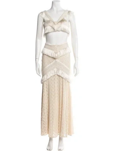 Pre-owned Patbo Patterned Fringe Trim Accent Skirt Set In Neutral
