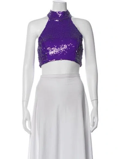 Pre-owned Patbo Patterned Halterneck Crop Top W/ Tags In Purple