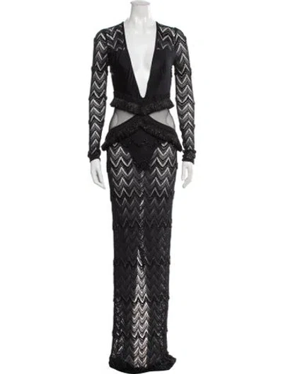 Pre-owned Patbo Patterned Long Dress In Black