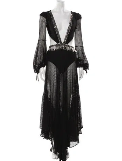 Pre-owned Patbo Patterned Long Dress In Black
