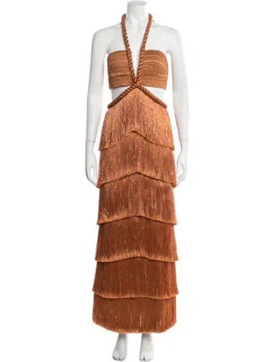 Pre-owned Patbo Patterned Long Dress In Metallic/orange